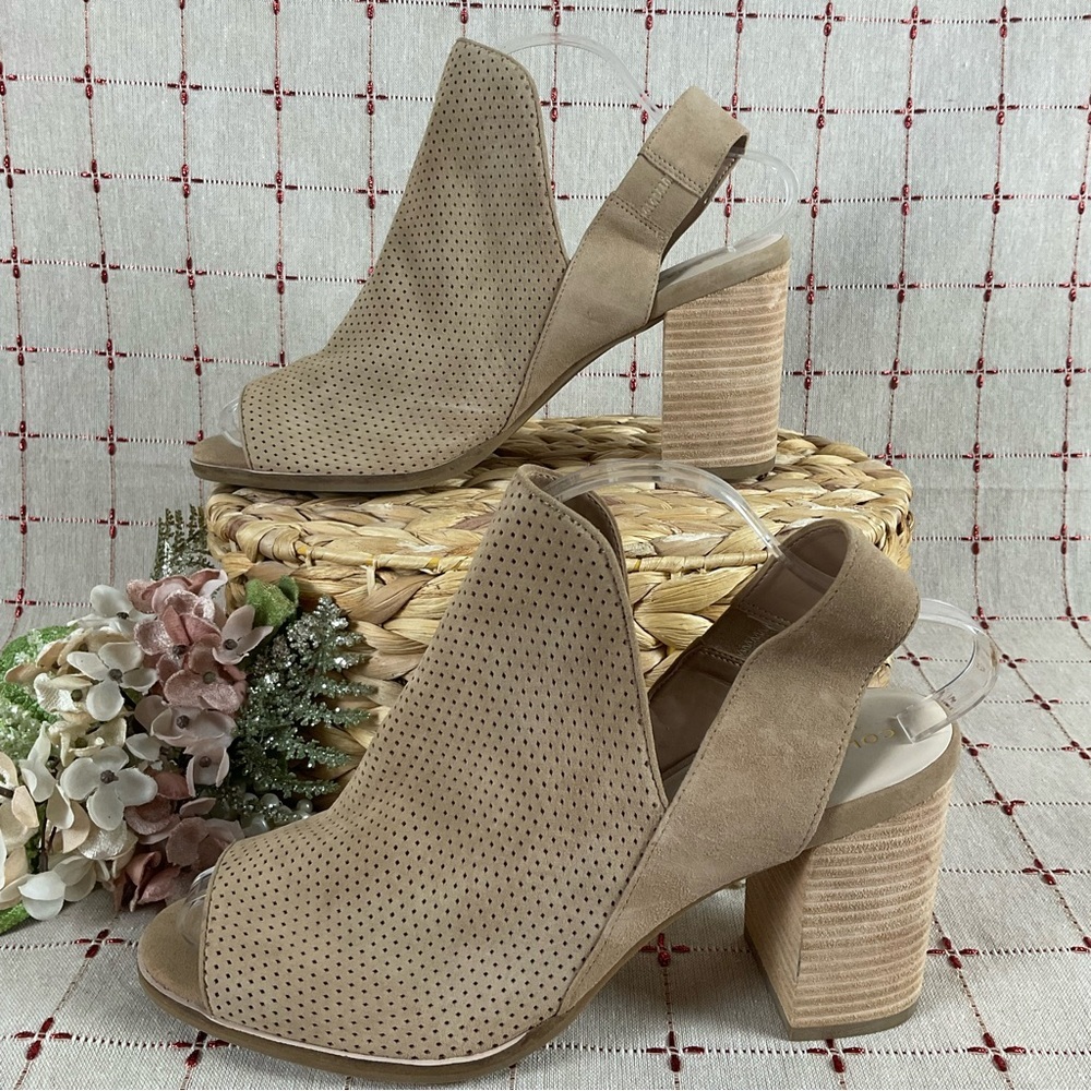 Cole Haan “Callista” Open Toe Sling Suede Bootie Tan Perforated Suede Womens 11 - Picture 7 of 10